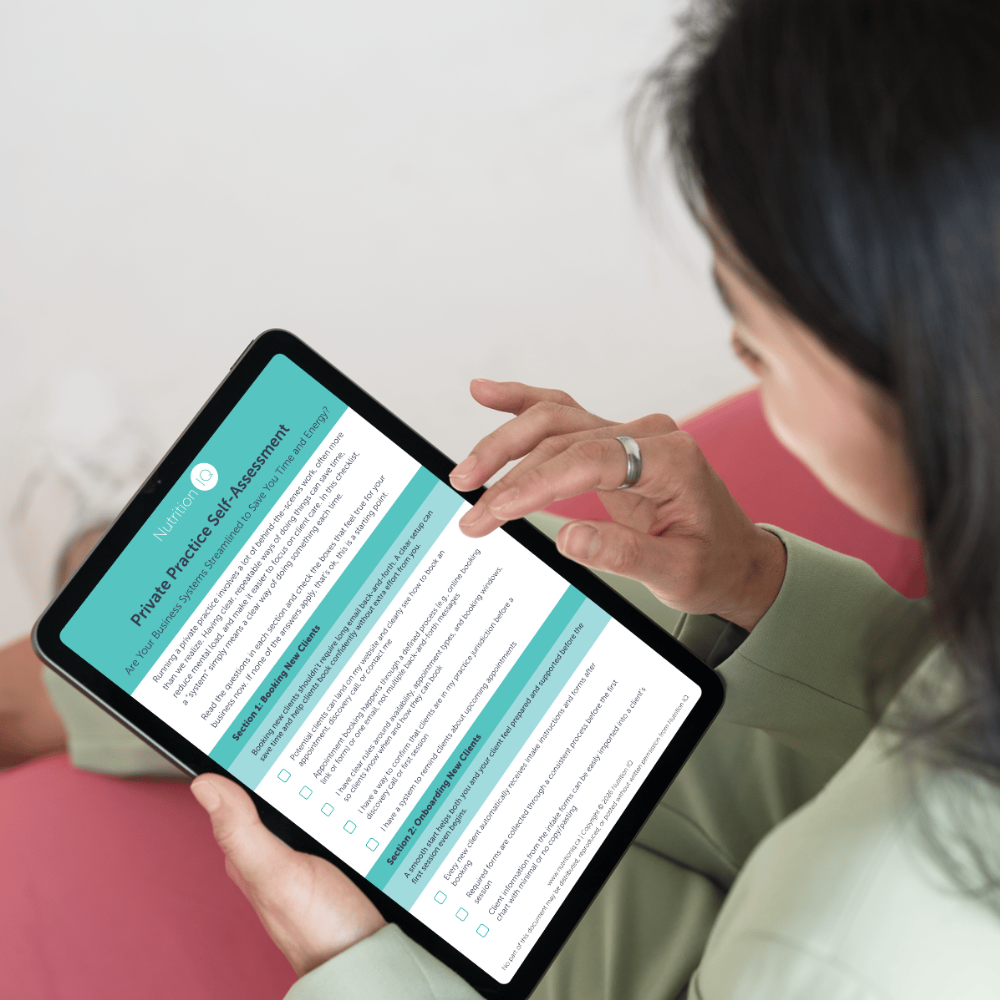 Free private practice self-assessment systems checklist for Canadian registered dietitians from Jennifer Neale Nutrition IQ